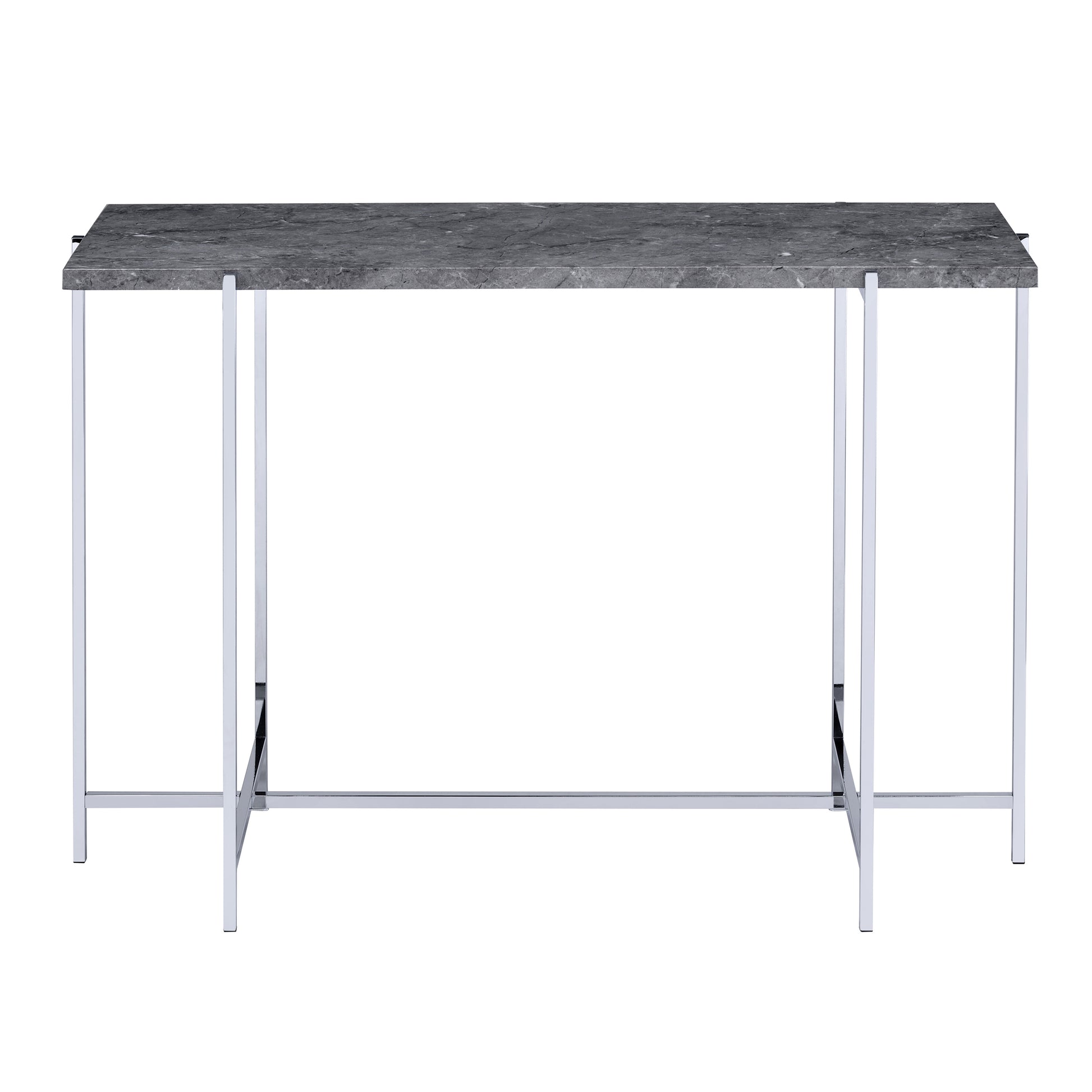 Grey And Chrome Rectangle Sofa Table Grey Silver Primary Living Space Rectangular Wood Metal