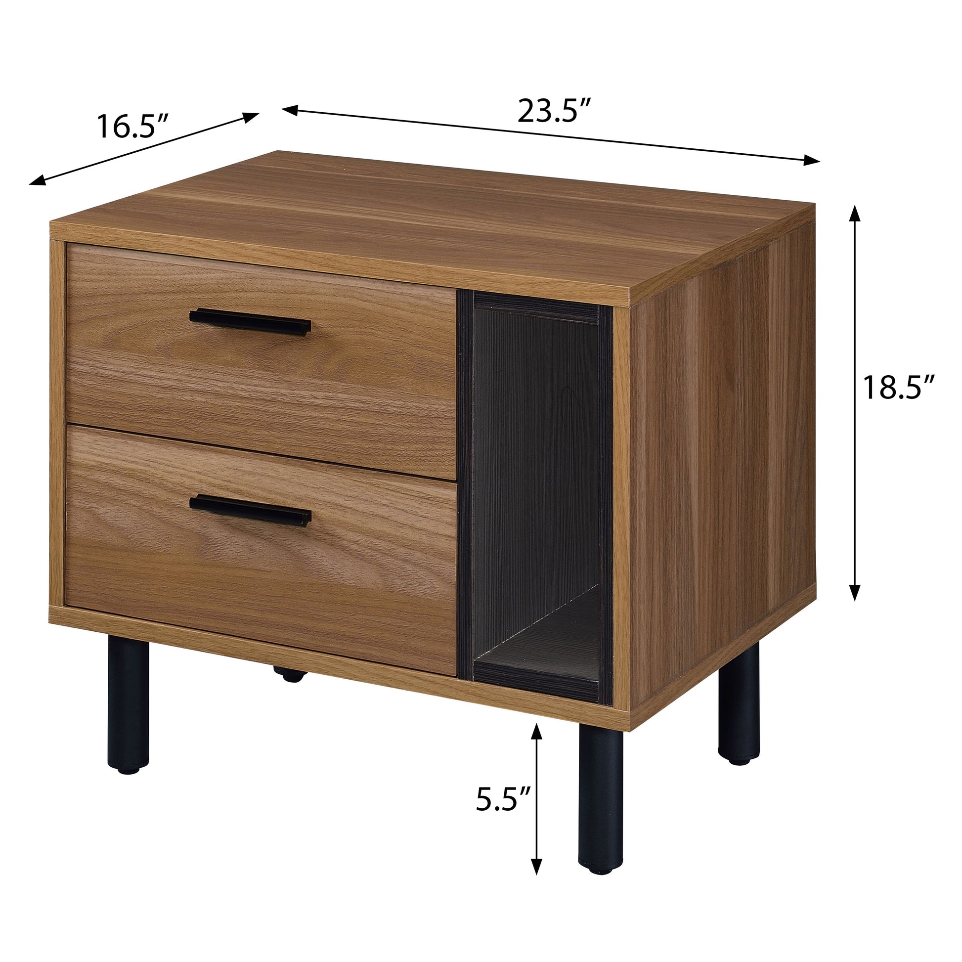 Brown Oak And Black 2 Drawer Nightstand Brown Black 2 Drawers Bedroom Rectangle Industrial Drawers Wood Metal