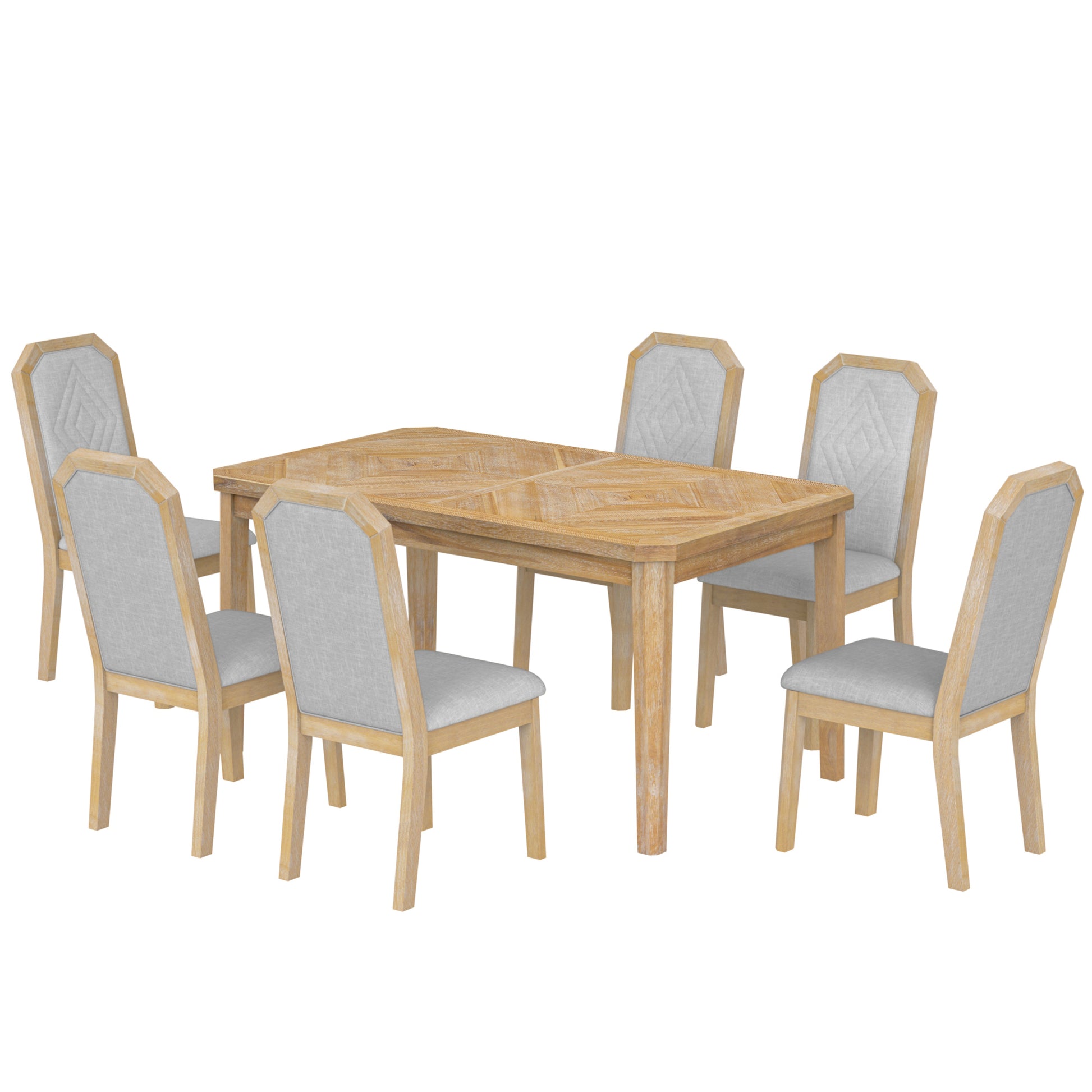 7 Piece Farmhouse Dining Set Classic Rustic Table And 6 High Back Design Chairs For Dining Room, Kitchen Natural Wood Wash Natural Wood Wash Solid Wood Mdf