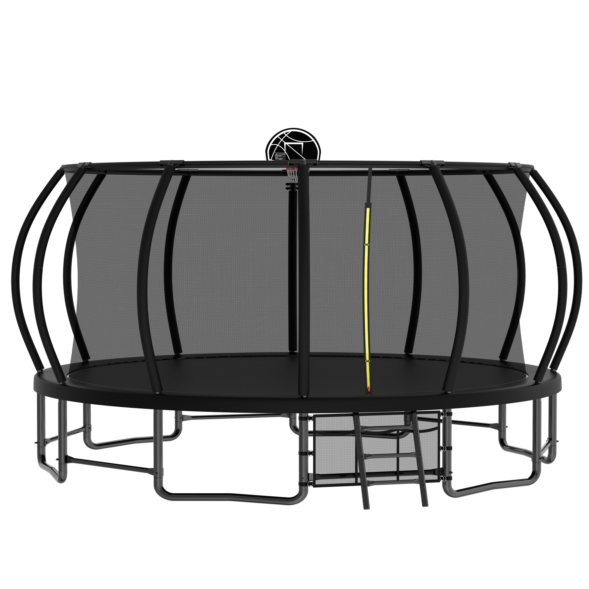 16Ft Outdoor Trampoline For Kids And Adults, Pumpkin Trampolines With Curved Poles,Heavy Duty Trampoline Anti Rust Coating Astm Approval Black Steel