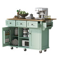 Kitchen Cart With Rubber Wood Drop Leaf Countertop ,Cabinet Door Internal Storage Racks,Kitchen Island On 5 Wheels With Storage Cabinet And 3 Drawers For Dinning Room, Mint Green Mint Green Kitchen American Design,American Traditional,Antique Rectangular