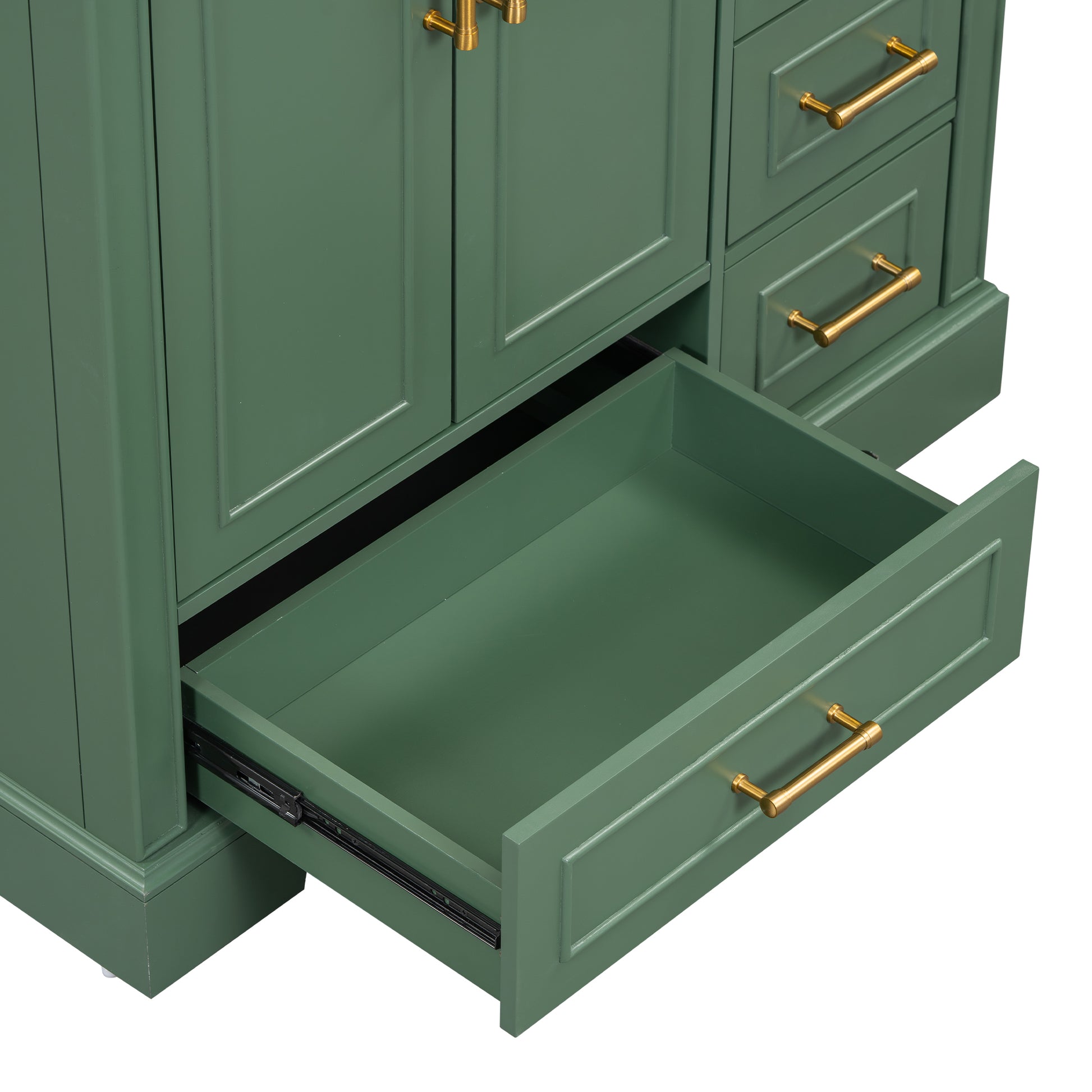 36 Inch Traditional Bathroom Vanity With Resin Sink Combo Set, Green Bathroom Cabinet With Two Doors And Four Drawers Green Bathroom Solid Wood Mdf Resin