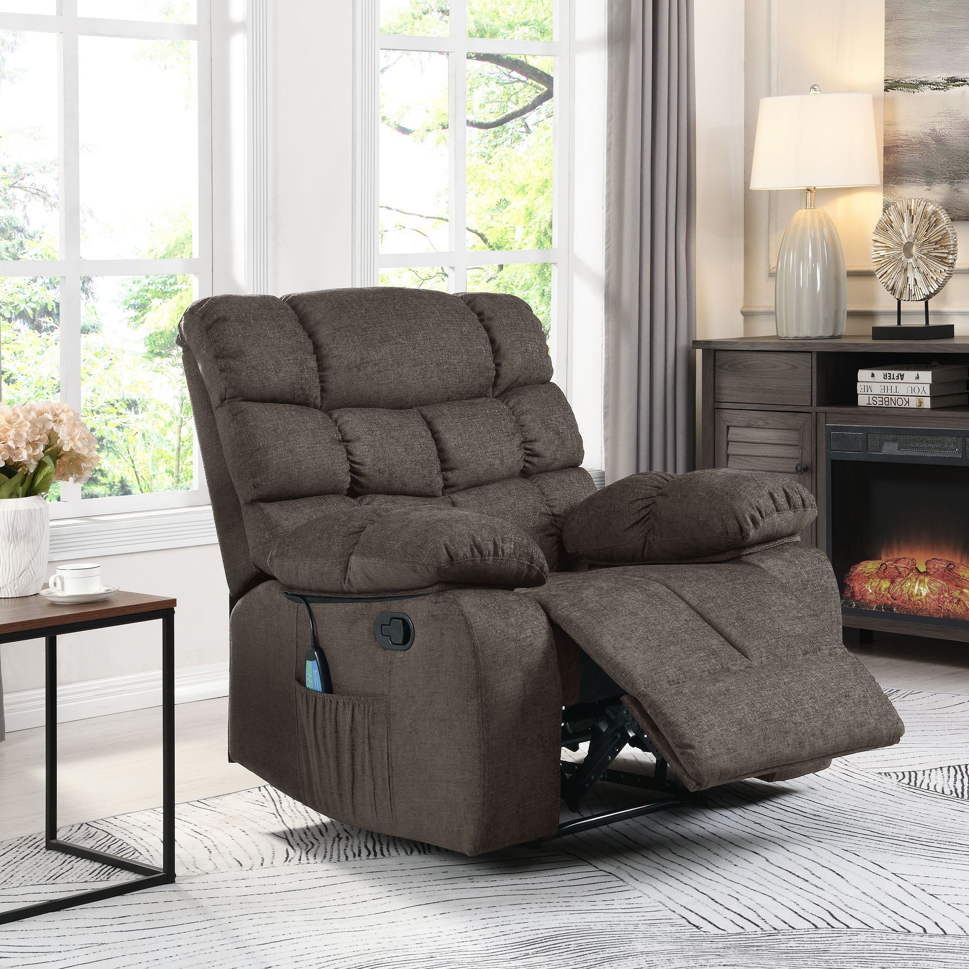 Massage Recliner Brown Polyester