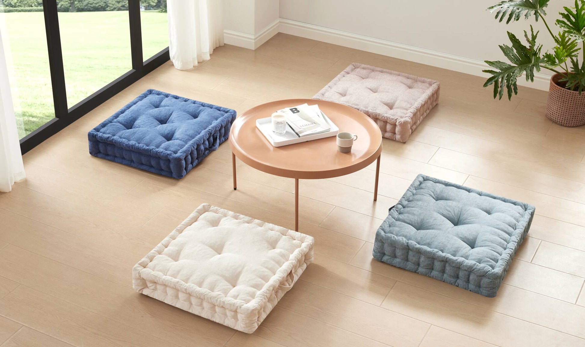 Poly Chenille Square Floor Pillow Cushion 24X24" Navy Blue Polyester