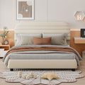 Queen Size Velvet Upholstered Platform Bed,Solid Frame And Stylish Curve Shaped Design, Beige Queen Beige Velvet