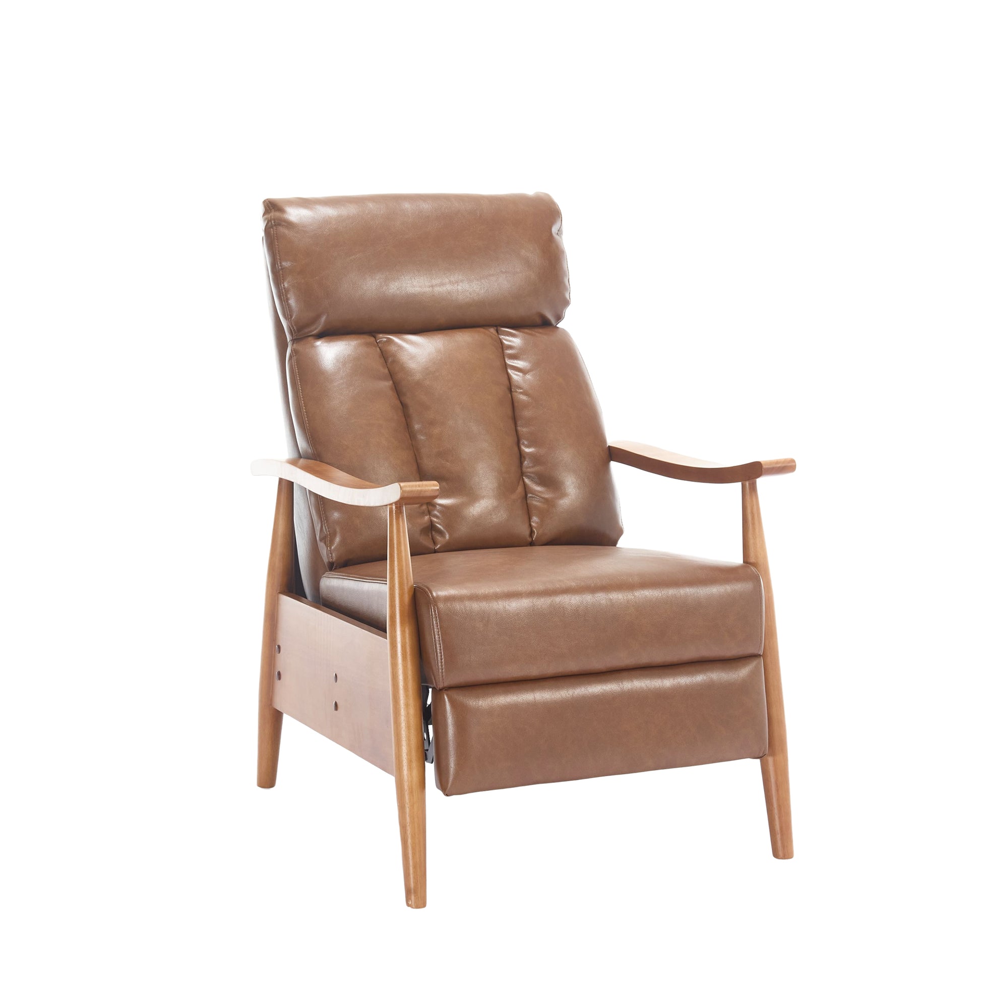 Coolmore Wood Frame Armchair, Modern Accent Chair Lounge Chair For Living Room Light Brown Pu Leather