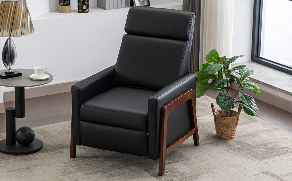 Wood Framed Pu Leather Recliner Chair Adjustable Home Theater Seating With Thick Seat Cushion And Backrest Modern Living Room Recliners, Black Old Sku:Pp289527Aab Black Pu Pu