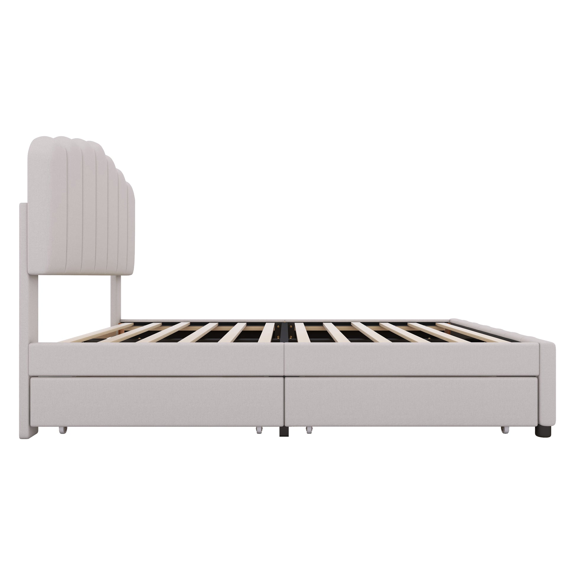 Full Size Upholstered Bed With 4 Storage Drawers,Wood Slat Support, Beige Full Beige Upholstered