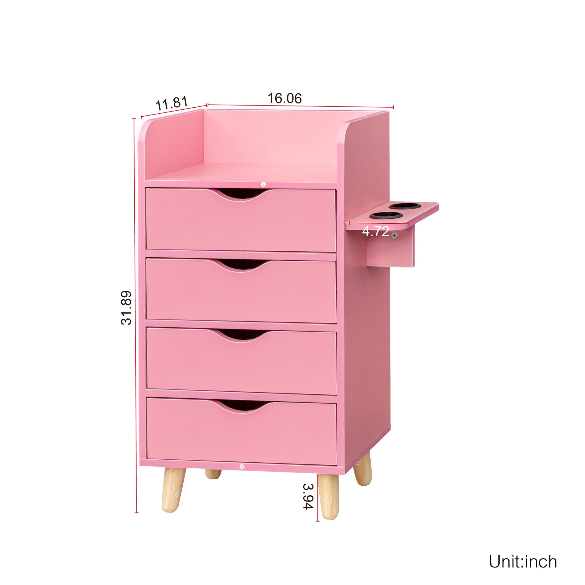 4 Layer Salon Storage Cabinet,Beauty Barber Salon Styling Station Organizer Equipment,Hair Stylist Station Set With 2 Hair Dryer Holders,4 Drawers And Raised Table Legs Pink Mdf