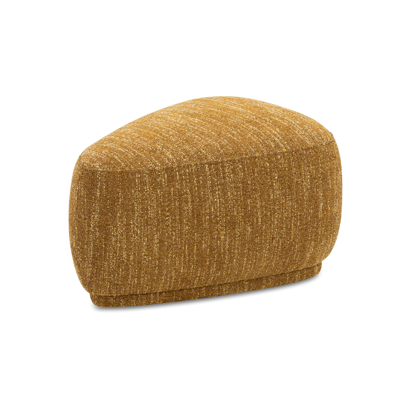 Pebble 26" Rounded Triangle Cocktail Ottoman, Mustard Yellow Tweed Yellow Foam Fabric