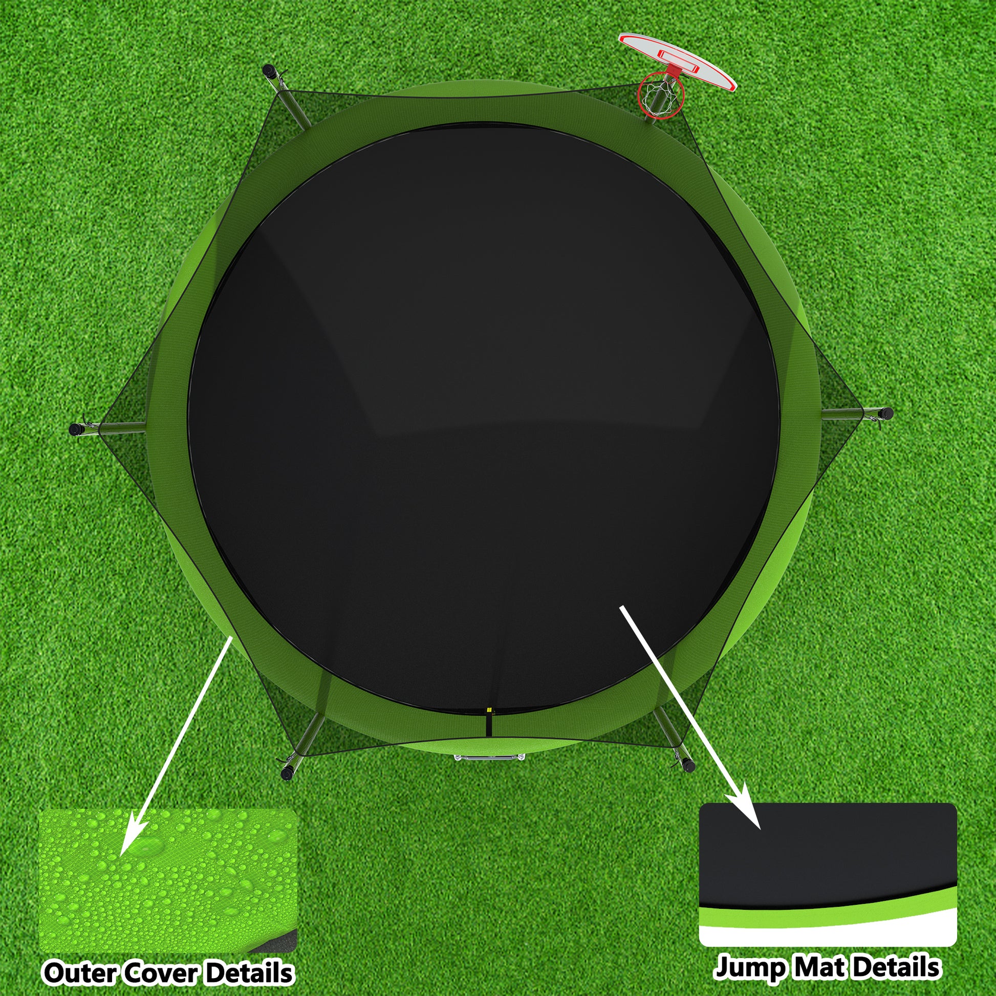 14Ft For Kids Children With Safety Enclosure Net Outdoor Backyards Large Recreational Trampoline Green Metal