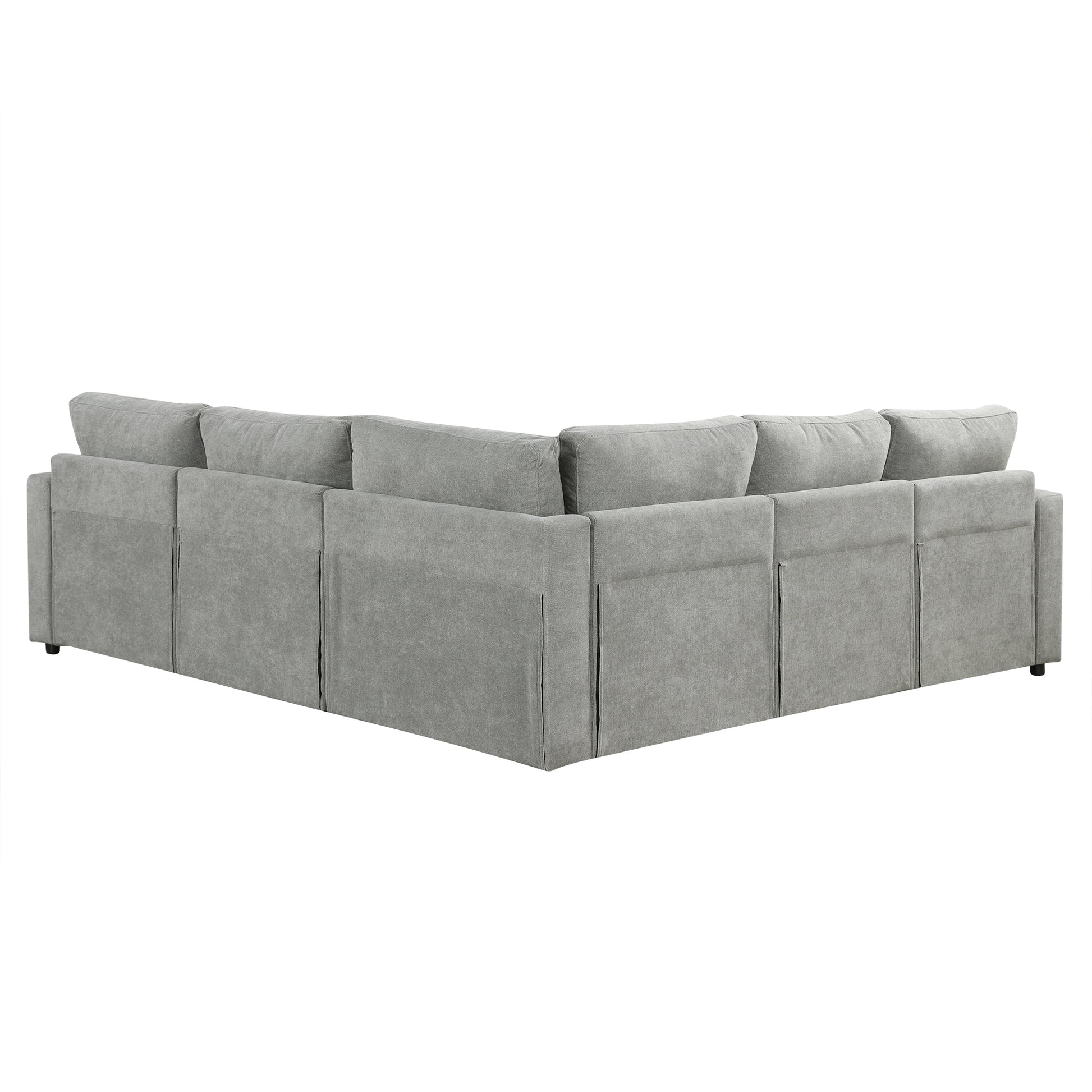 4 Seat L Shaped Modular Sofa With Thick Backrest And Seat Cushions, Suitable For Living Rooms, Offices Gray Wood Polyester 4 Seat