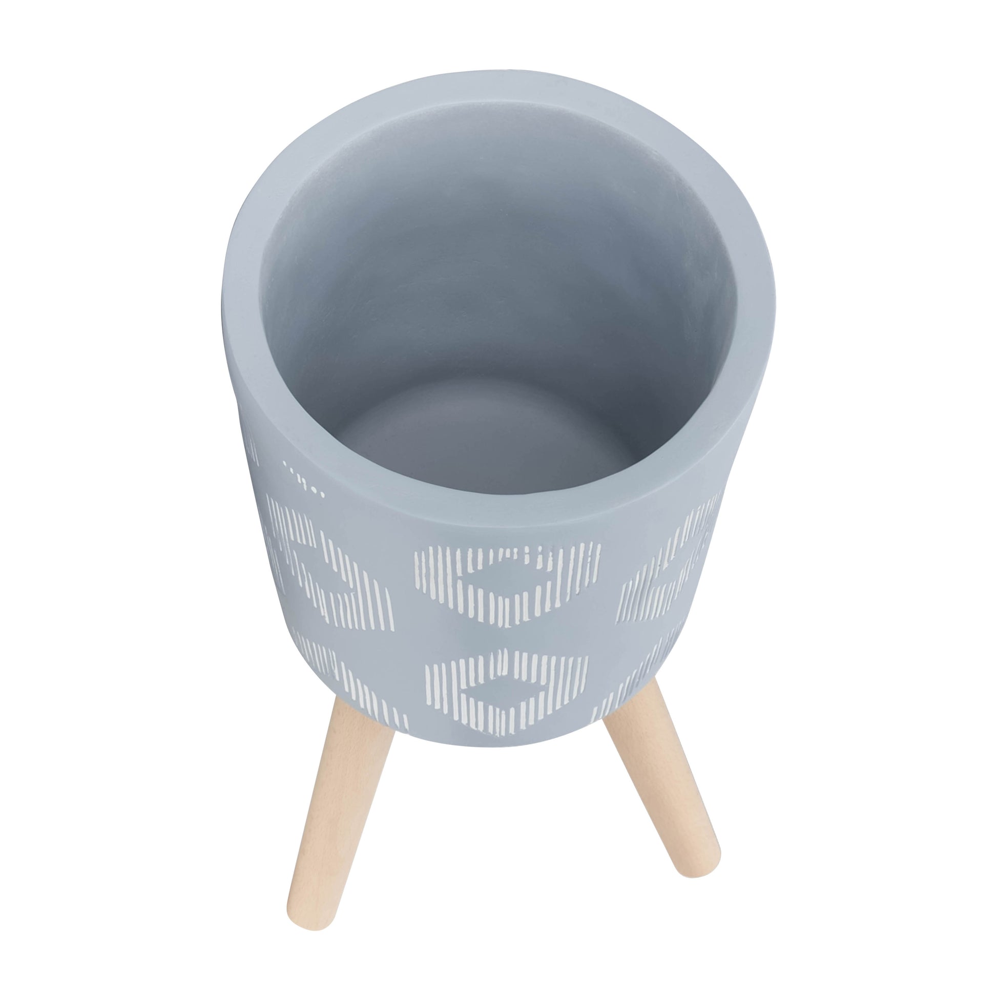 S 2 10 12" Diamond Planter W Wood Legs, Gray Kd Gray Polyresin