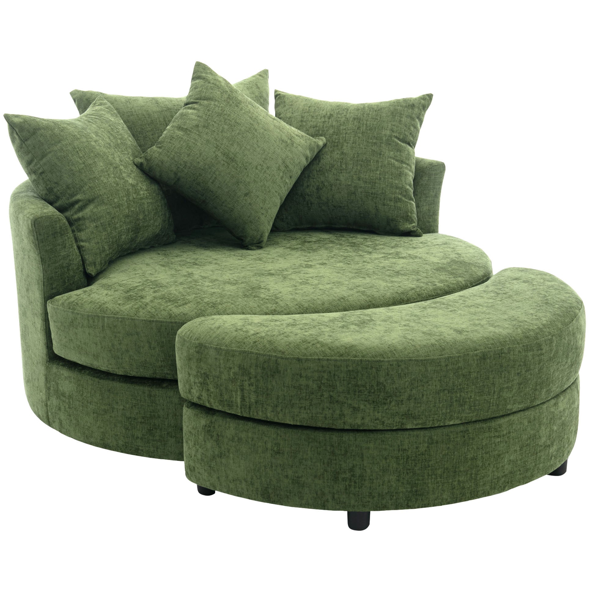 Orisfur. 360 Swivel Accent Barrel Chair With Storage Ottoman & 4 Pillows, Modern Chenille Leisure Chair Round Accent For Living Room, Green Green Foam Chenille