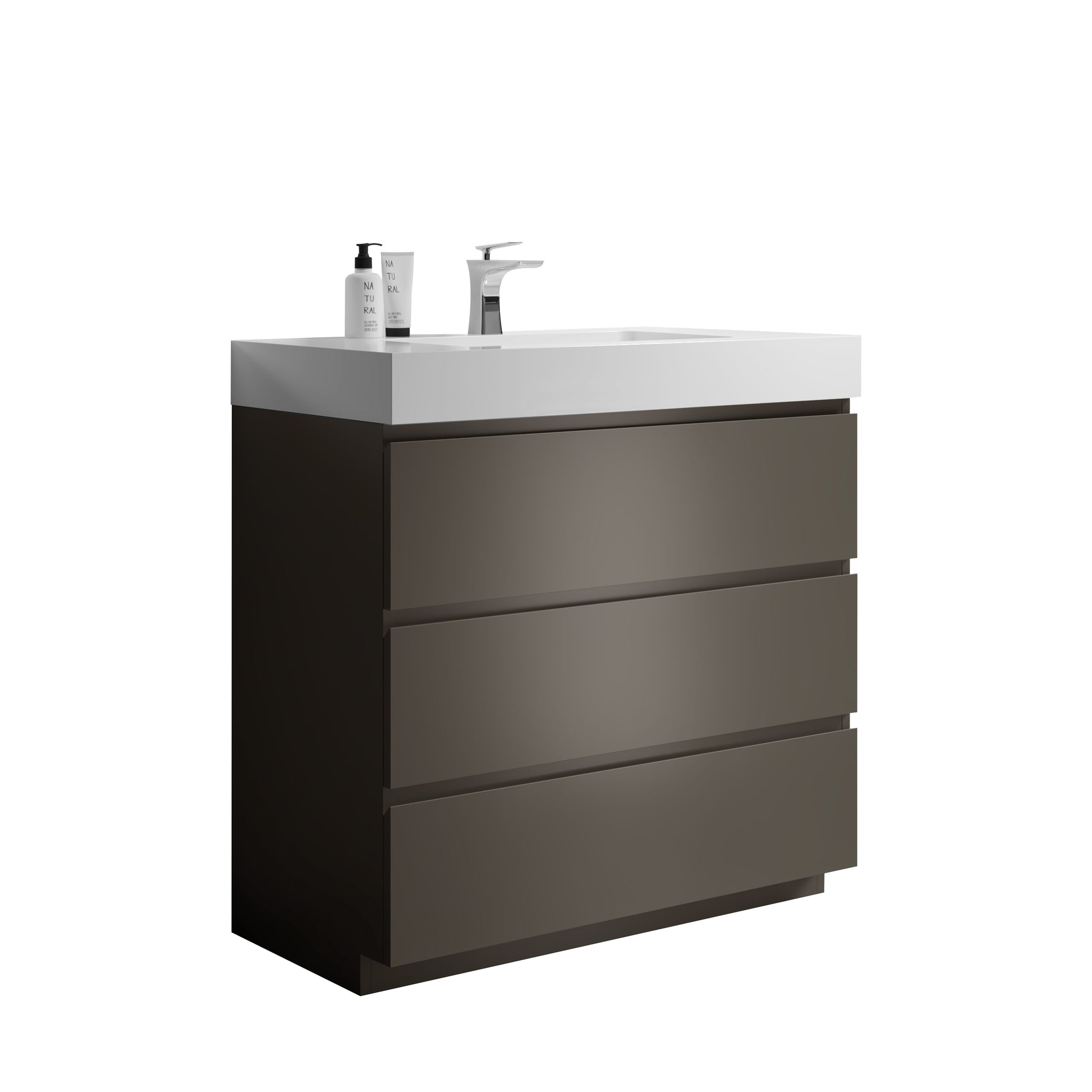 Alice 36" Gray Bathroom Vanity With Sink, Large Storage Freestanding Bathroom Vanity For Modern Bathroom, One Piece White Sink Basin Without Drain And Faucet, Pre Assembled Gray Melamine