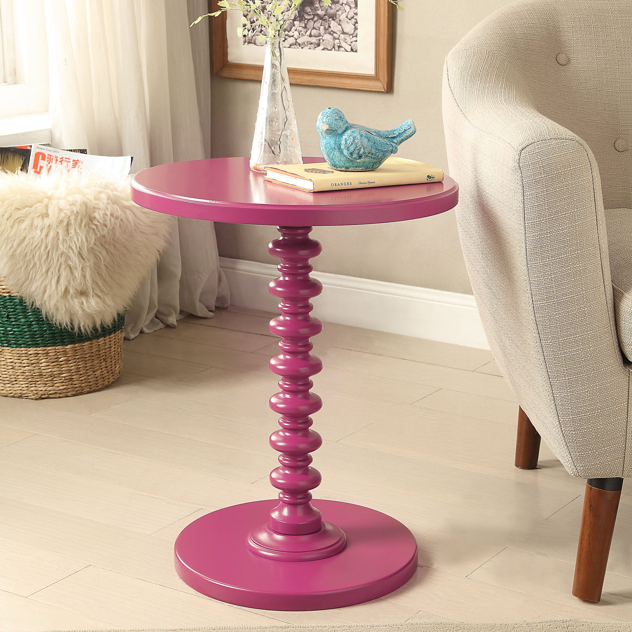 Acton Accent Table, Purple Ac01196 Rose Pink Wood