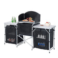 Outsunny Aluminum Portable Camping Kitchen Fold Up Cooking Table With Windscreen And 3 Enclosed Cupboards For Bbq, Party, Picnics, Backyards Colorful Aluminum