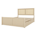 Queen Size Wood Storage Platform Bed With 4 Drawers, Rattan Headboard, Nature Box Spring Not Required Queen Antique Natural Wood Bedroom Bed Frame Wood Rattan