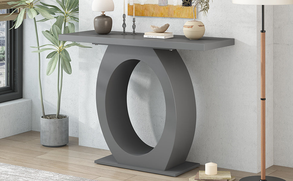 Mirod Stylish Modern Console Table With Egg Shaped Base,Enhanced Stability And Durability,Sleek Design For Home Decor,Perfect For Living Room Or Bedroom Grey Mdf Acacia