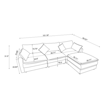 Modular Sectional Sofa, 3 Seater Sofa With Ottoman, Modern L Shaped Sofa For Living Room Bedroom Apartment White Chenille 3 Seat