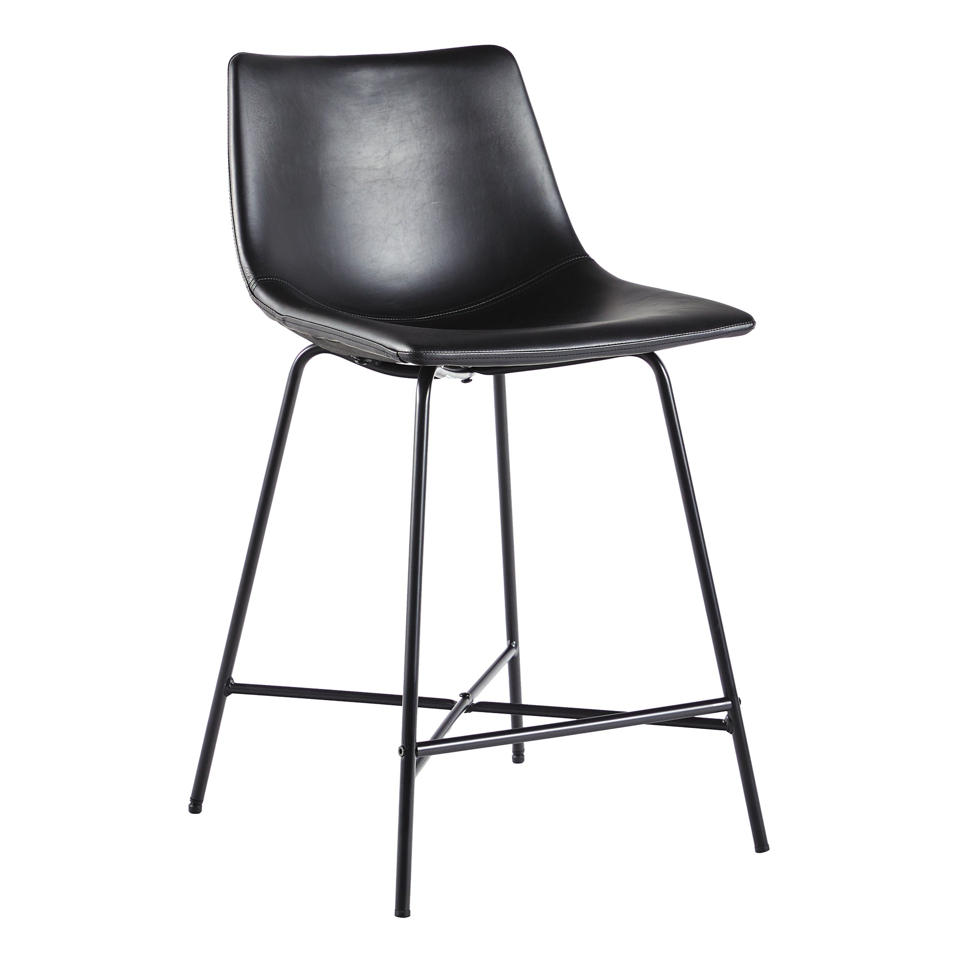 Modern Upholstered Counter Stool With Metal X Base, Set Of 2, Black Black Foam Pu Leather