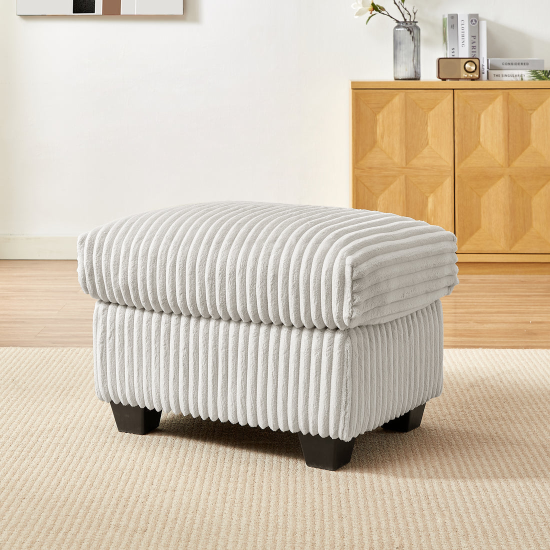 27.2 Inch Corduroy Fabric Ottoman Removeable Seat Cushion Beige Do Not Include Sofa Beige Fabric