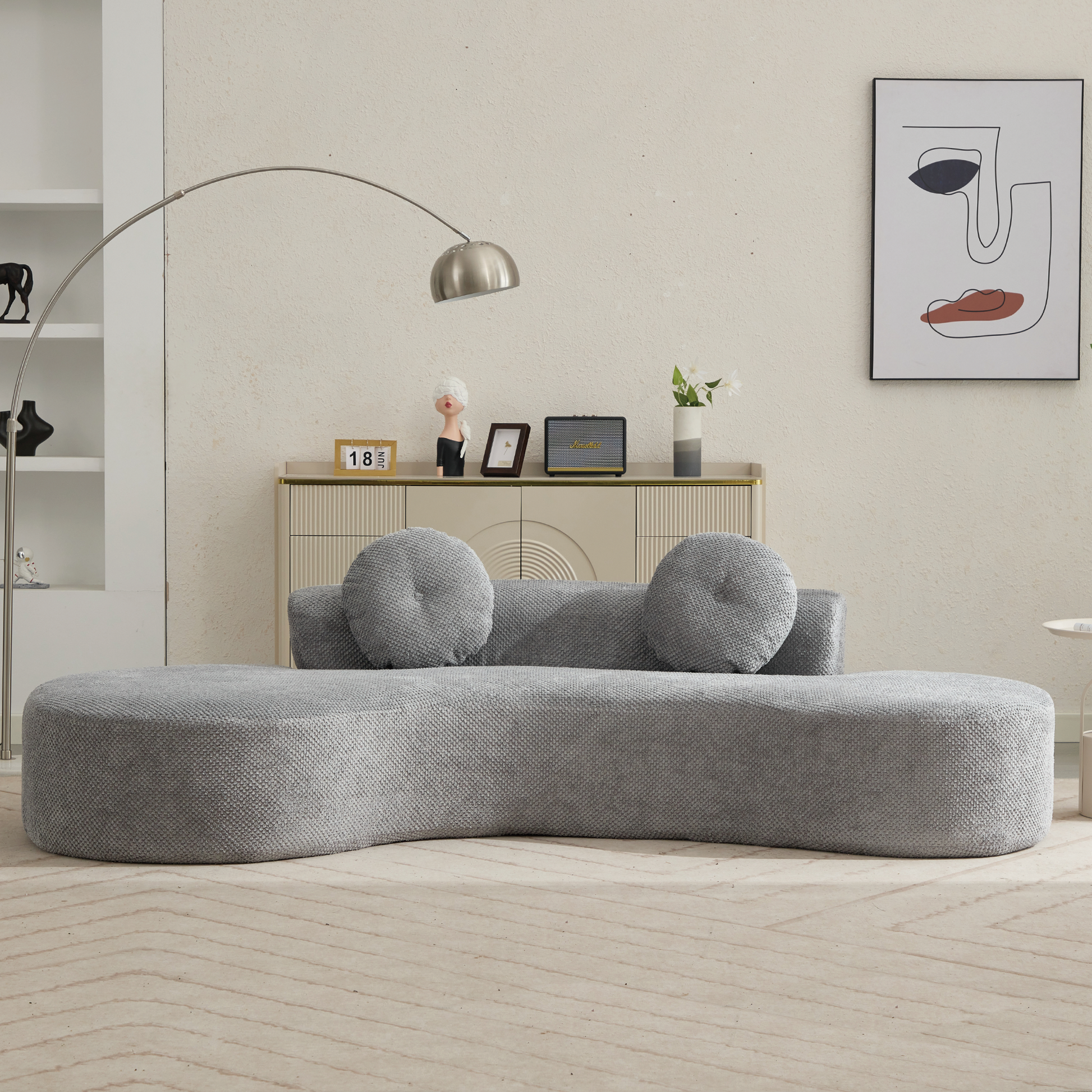 Arrived 105.5''Curved Sofa, Modern Minimalist Sofa, Cloud Couch Sofa 3 4 Seater Couch With 2 Pillows,Bedroom, No Assembly Required, Point Shaped Corduroy, Anti Wrinkle Gray Gray Polyester Primary Living Space Tight Back Soft Modern Foam Upholstered 3