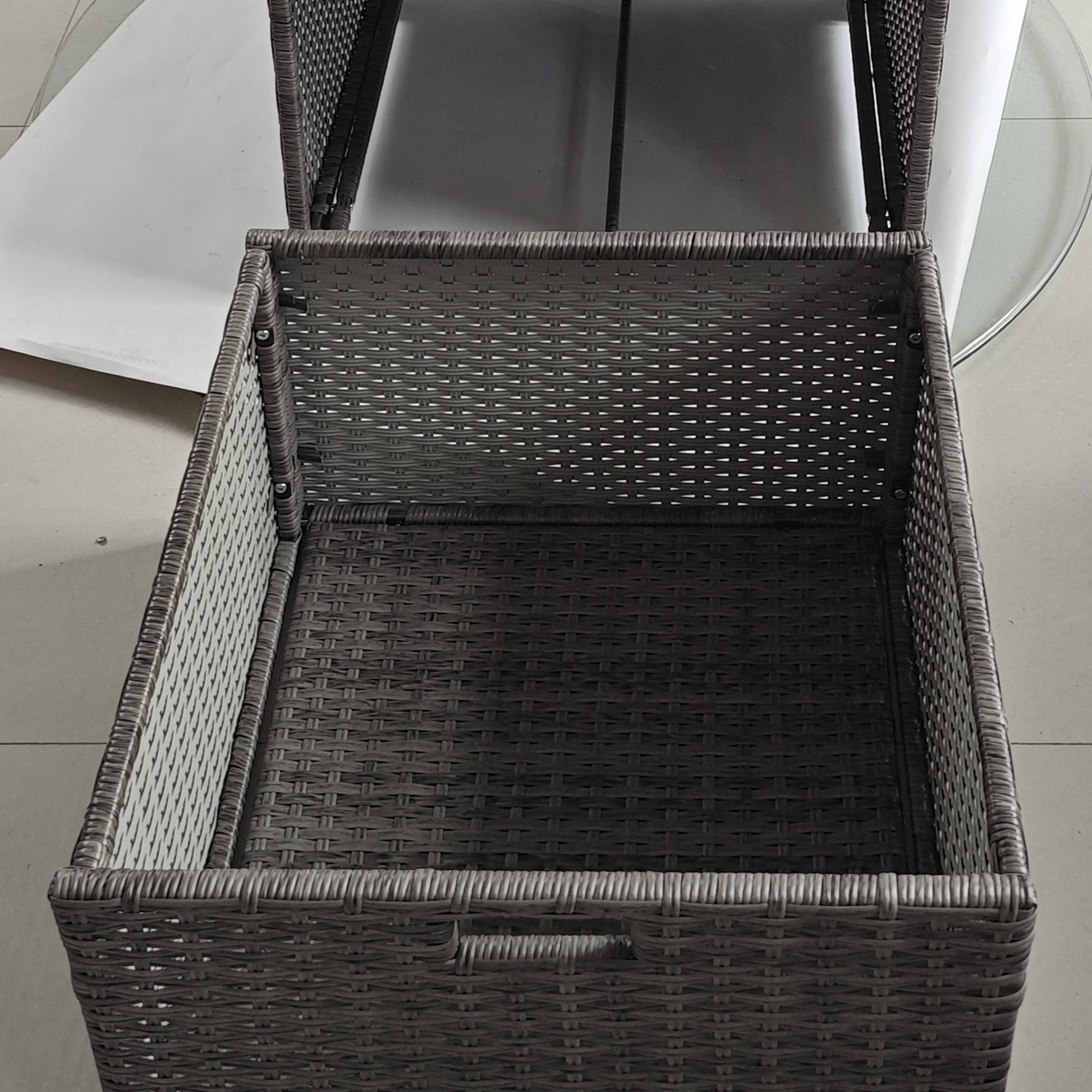 Outsunny Valet Pool Towel Rack, Waterproof Pe Plastic Rattan Wicker Storage Organizer, Indoor Outdoor Spa, And Hot Tub Accessory Storage, 2 Shelves, 1 Basket Drawer, Mixed Gray Dark Grey Rattan