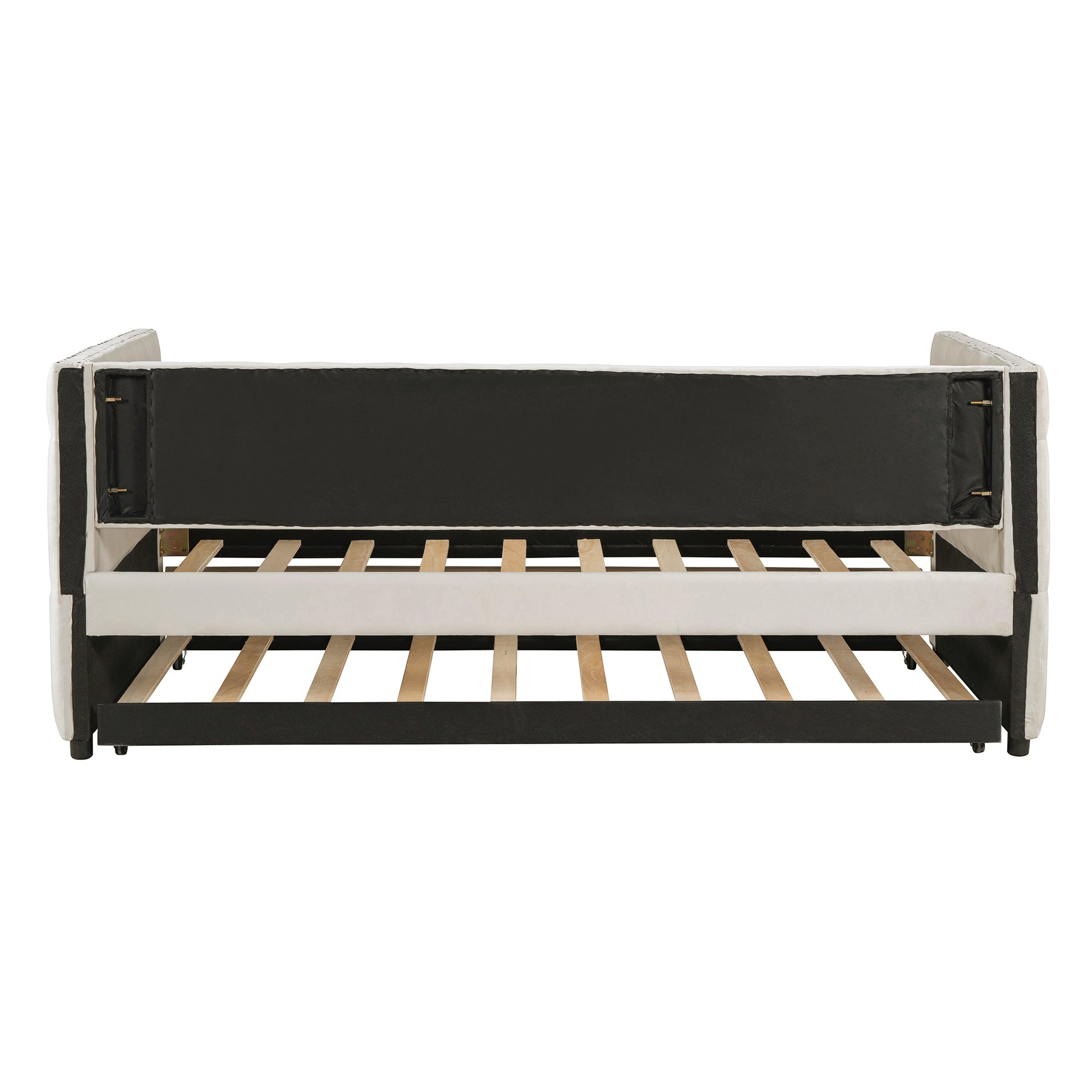Twin Size Tufted Upholstered Daybed With Trundle, Velvet Sofabed With Rivet Design, No Box Spring Needed,Beige Twin Beige Velvet