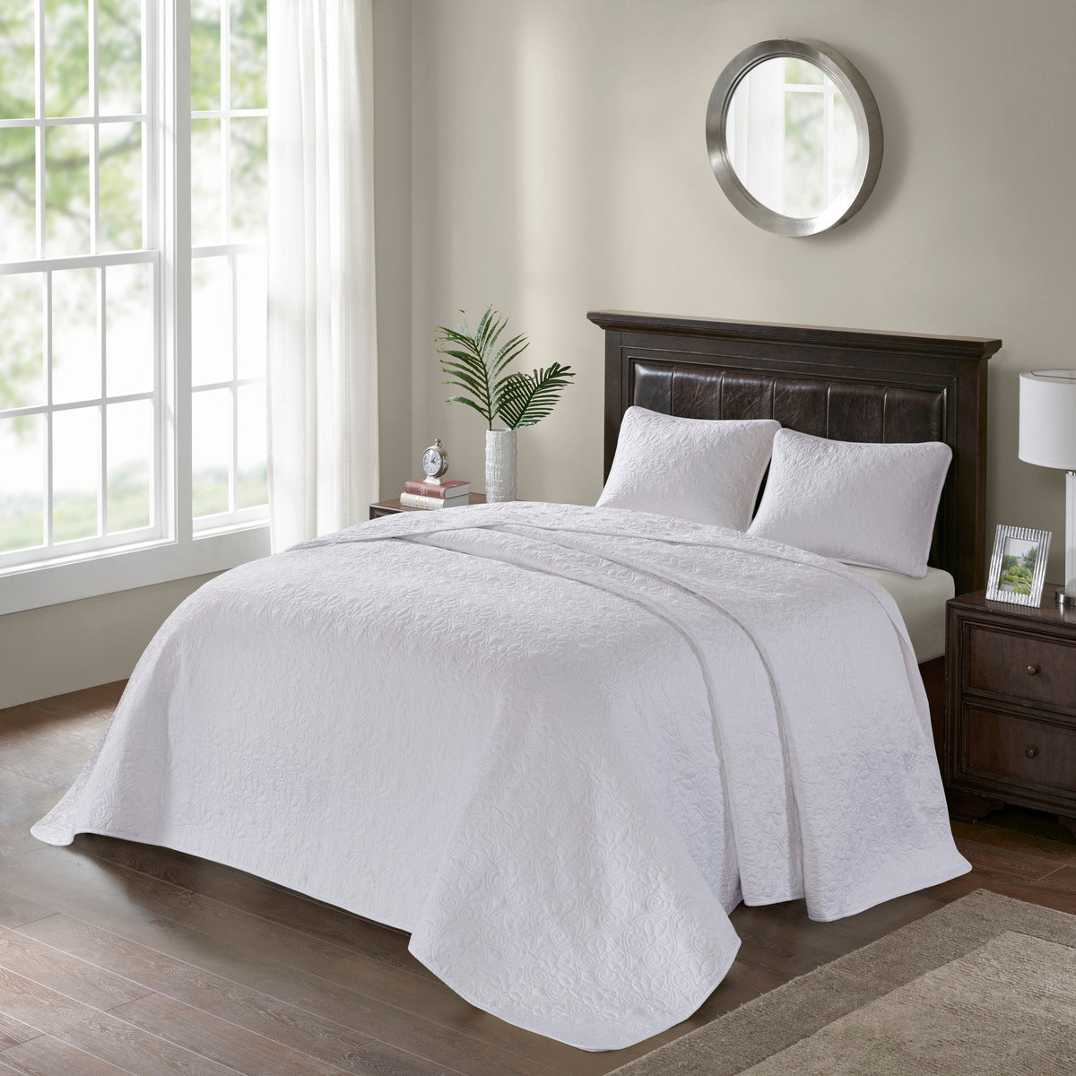 Reversible Bedspread Set White Queen White Cotton