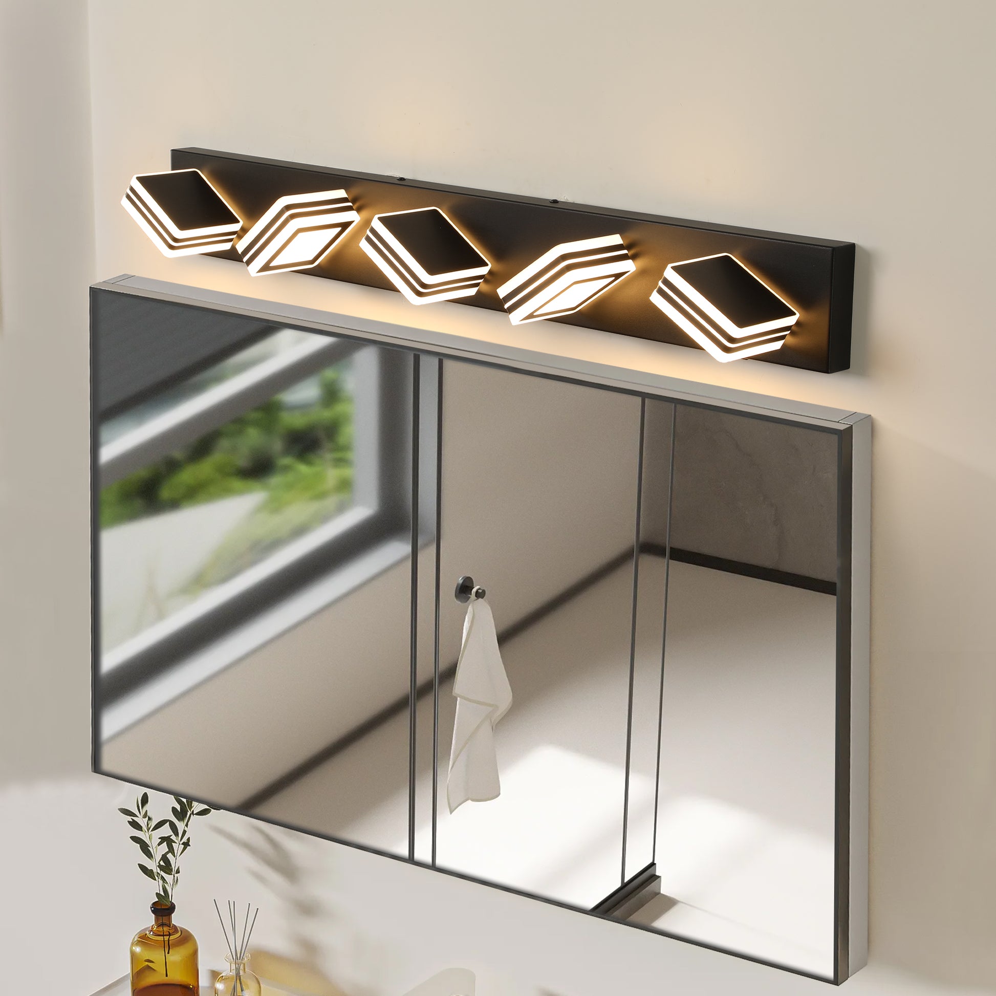 Modern 5 Light Led Vanity Light Sleek Bathroom Wall Fixture, Iron & Acrylic, Dimmable & Energy Efficient, Ideal For Mirror Lighting Black Acrylic,Iron