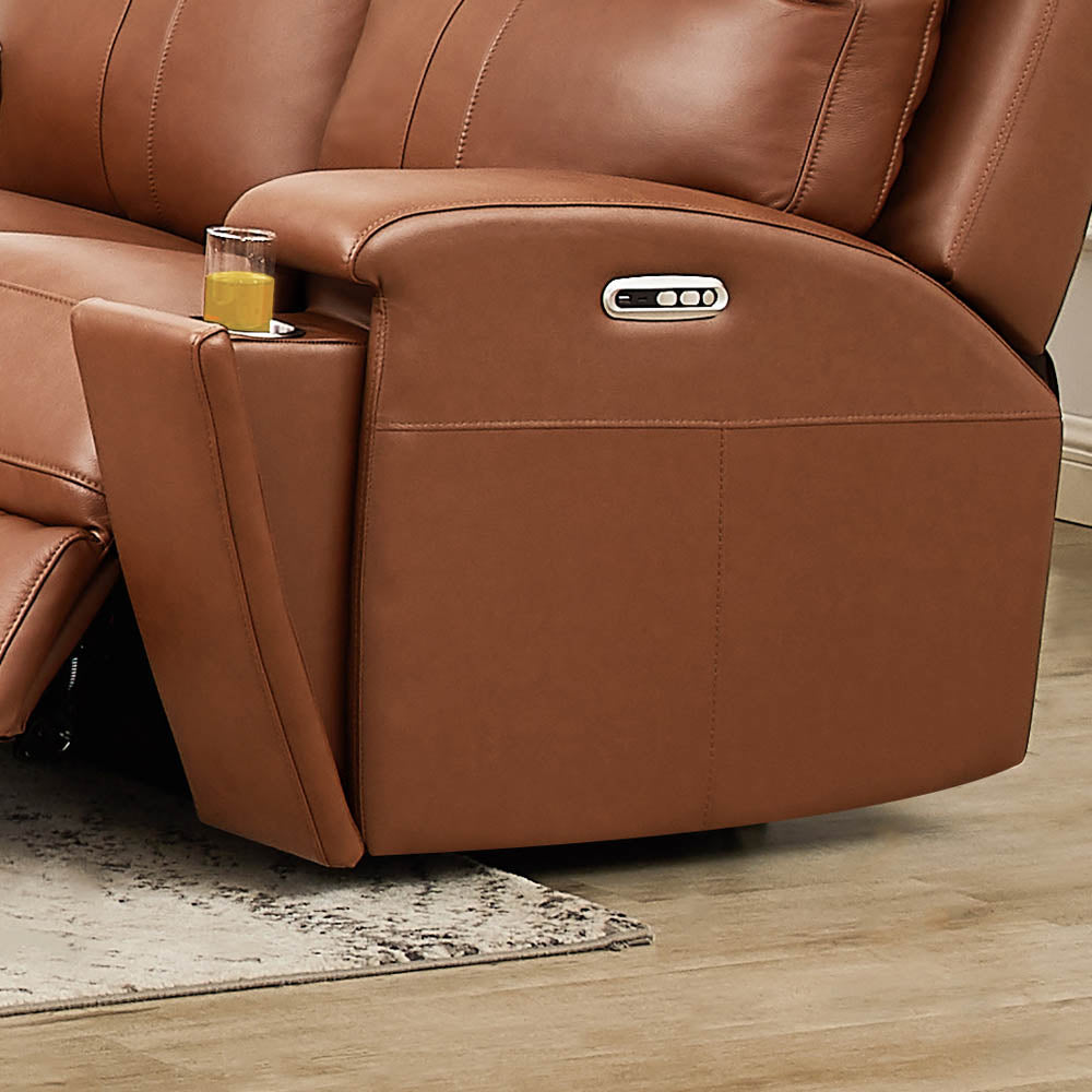 Venice Power Headrest Zero Gravity Reclining Loveseat Brown Genuine Leather Wood Primary Living Space Tight Back Eucalyptus Memory Foam Leather