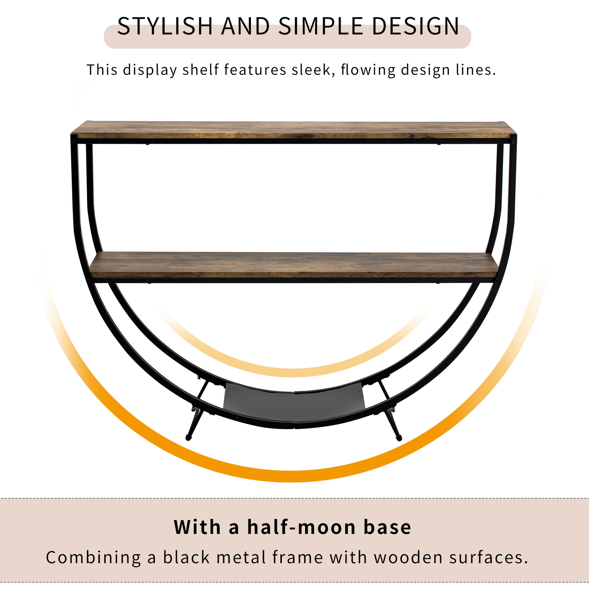 Rustic Industrial Design Demilune Shape Textured Metal Distressed Wood Console Table Distressed Brown Distressed Brown Mdf