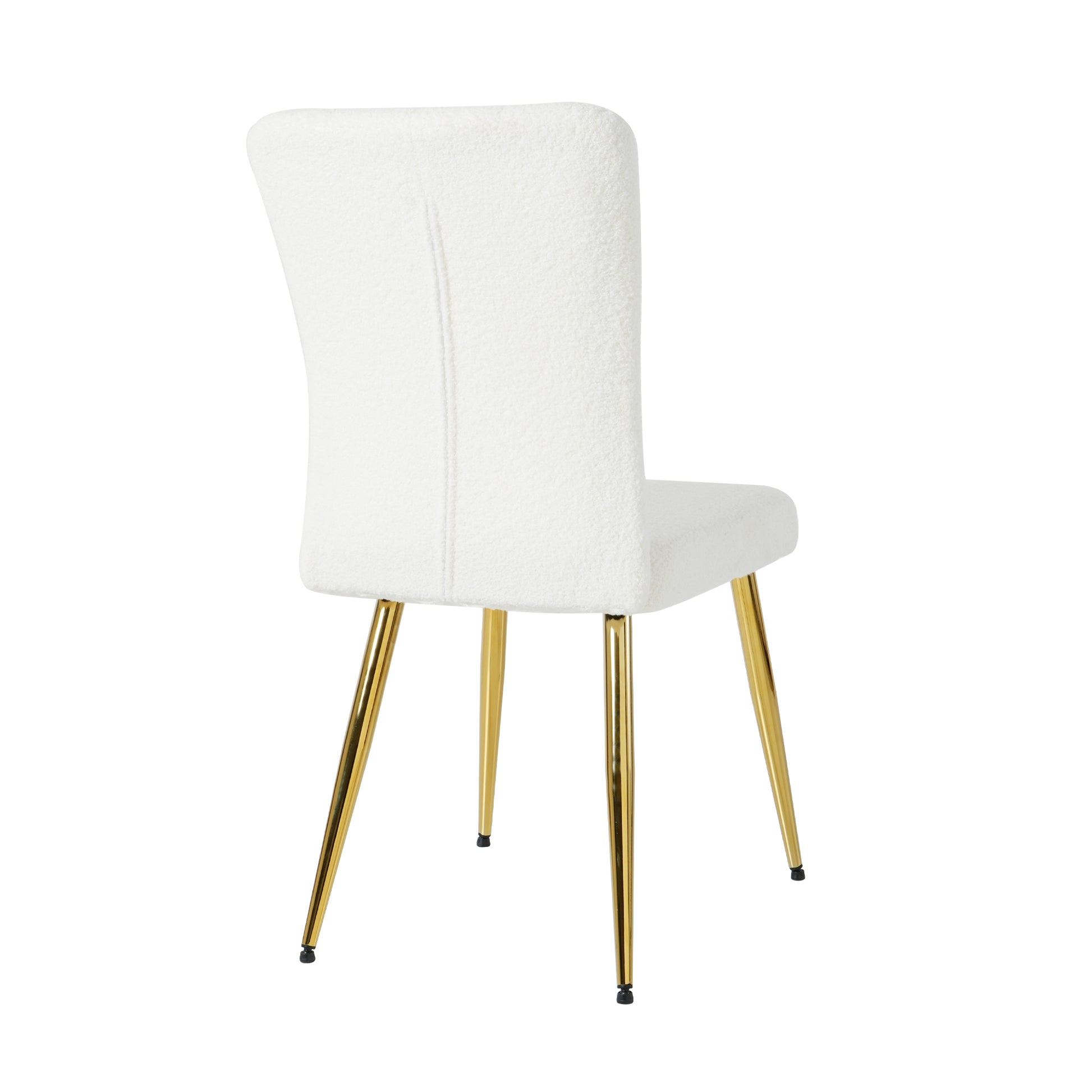 Modern White Teddy Wool Dining Chair, Upholstered Chair With Fabric Accent Side Chair With Gold Plated Metal Legs For Family Furniture Living Room, Bedroom, Kitchen, Dining Room Set Of 4 Metal White