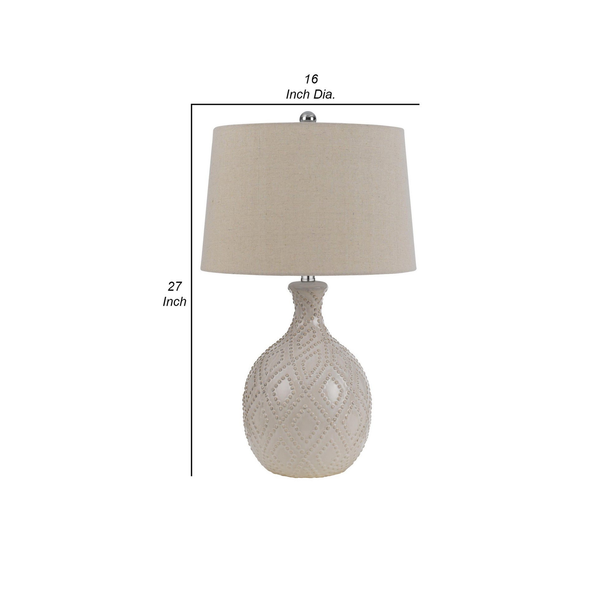 27 Inch Table Lamp Set Of 2, Ceramic Base, Hardback Fabric Shade, Ivory Ivory Ceramic