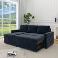 85 Inches Sofa Bed, 3 Seater Sleeper Sofa With Storage Chaise, Square Handrail With Pull And Copper Nail,Chenille, Pull Out Couch For Living Room Blue Chenille 3 Seat