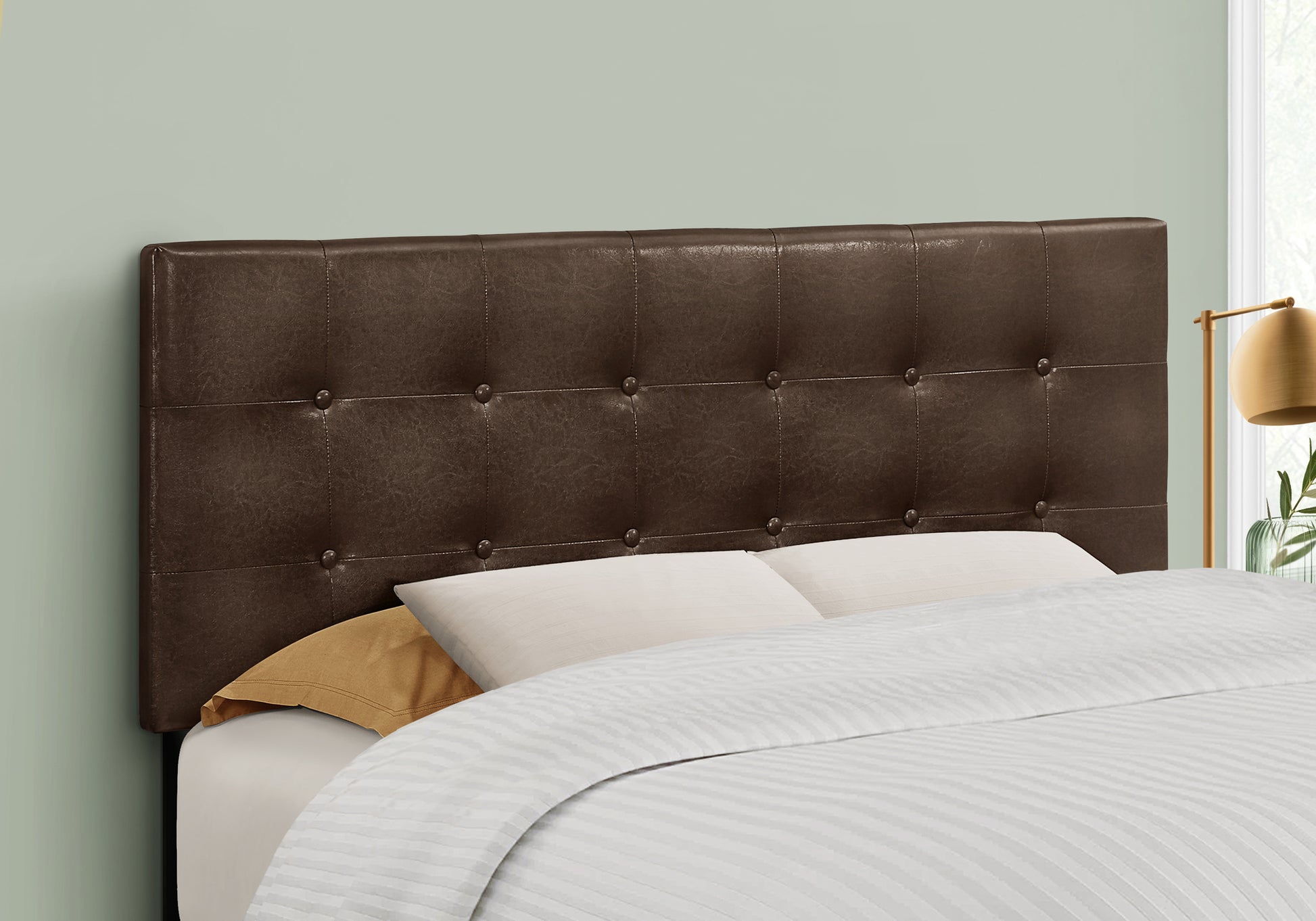 Bed, Headboard Only, Full Size, Bedroom, Upholstered, Brown Leather Look, Transitional Brown Foam Faux Leather