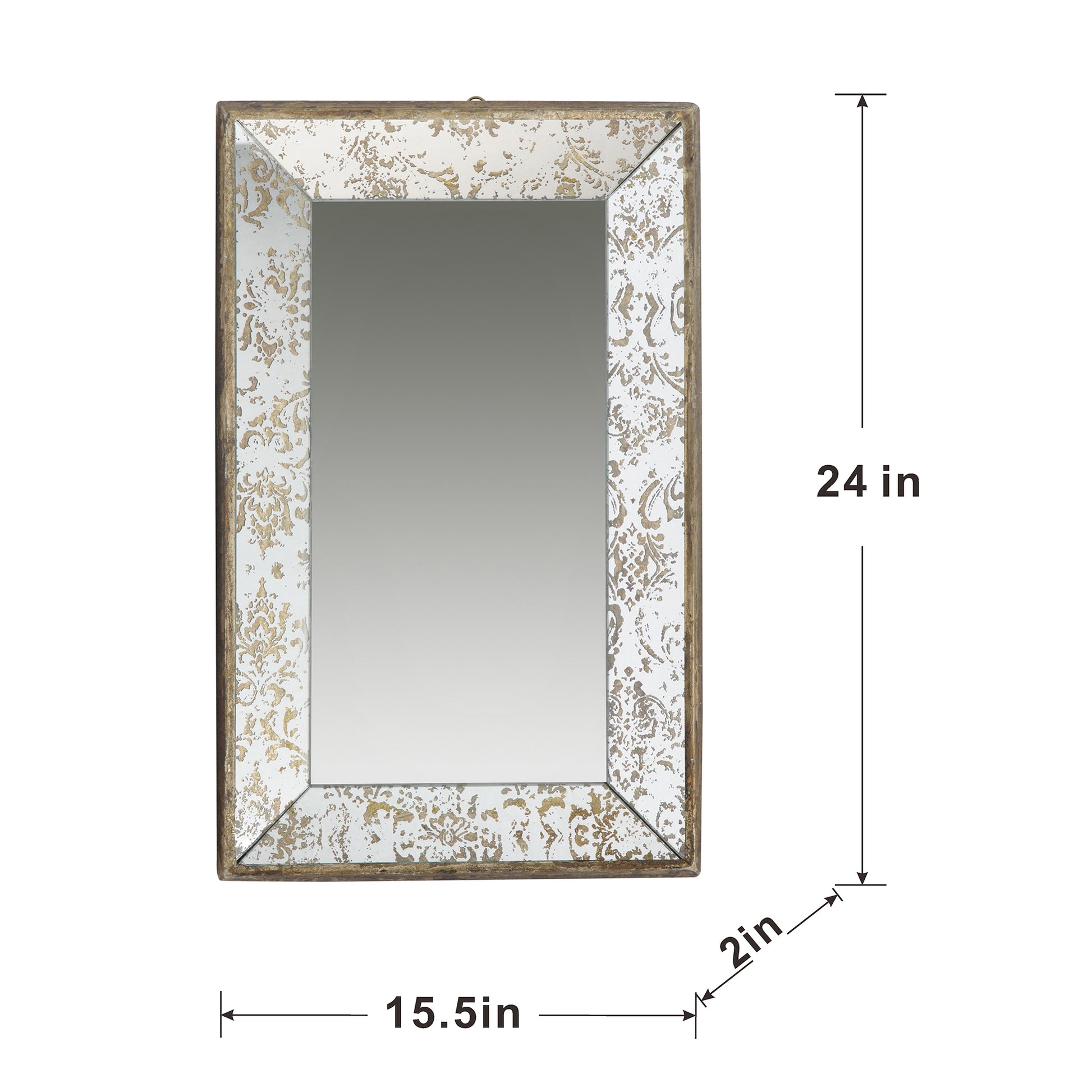 24" X 15" Antique Silver Rectangle Mirror With Floral Accents, Mirrored Display Tray, Hanging Wall Mirror Silver Mdf Glass