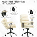 Homcom Pu Leather Office Chair, Office Desk Chair, Task Computer Chair With Swivel Wheels, Adjustable Height, Double Tier Padded, Beige Beige Faux Leather