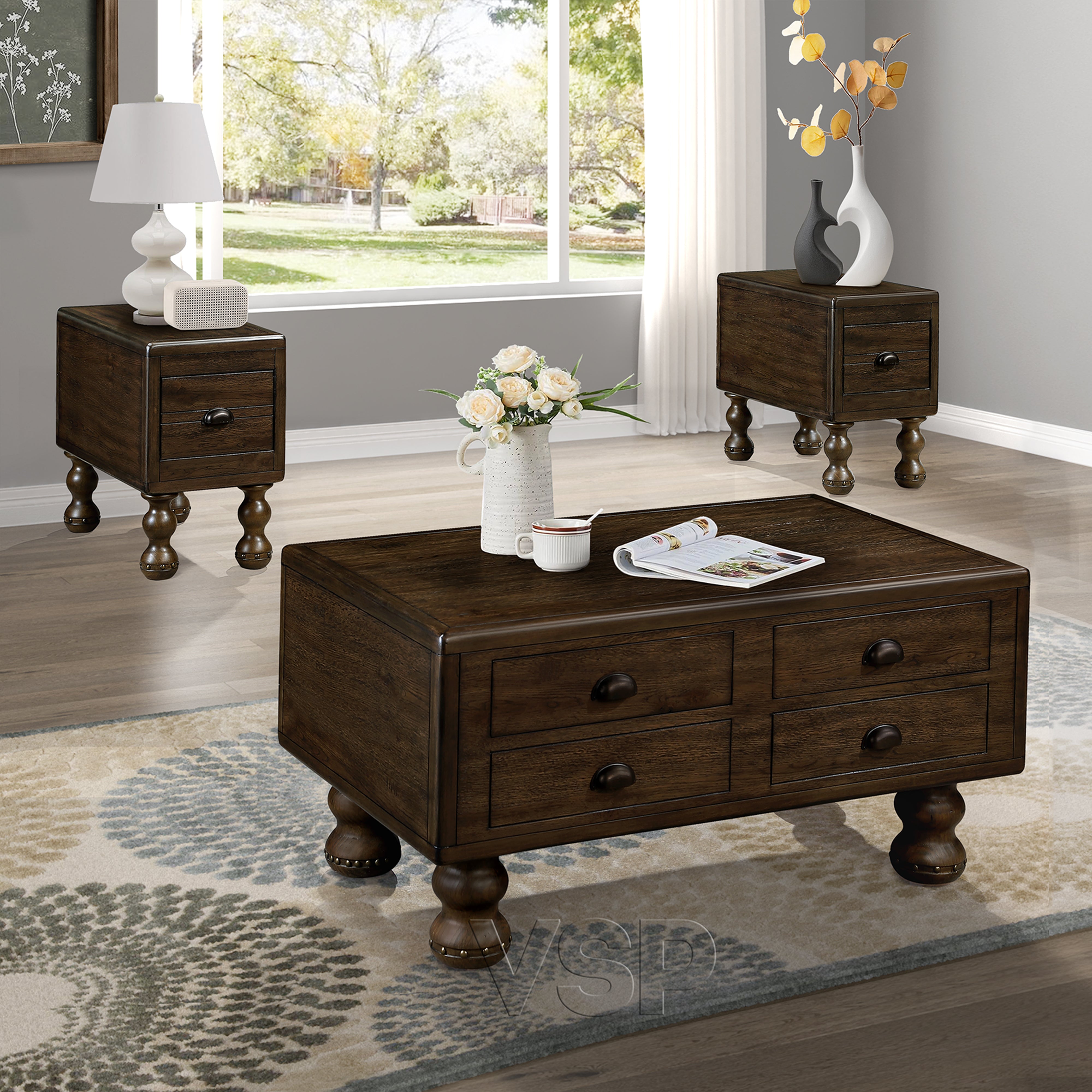 Store Solid Wood End Table with Storage Espresso Brown