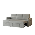 85 Inches Corduroy Sofa Bed, 3 Seater Sleeper Sofa With Storage Chaise, Square Handrail With Two Cup Holder And Usb Charge Port, Pull Out Couch For Living Room Light Grey Corduroy 3 Seat