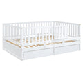 Full Size Wood Daybed With Fence Guardrails And 2 Drawers, Split Into Independent Floor Bed & Daybed, White Old Sku :Lp000882Aak Full White Solid Wood Mdf