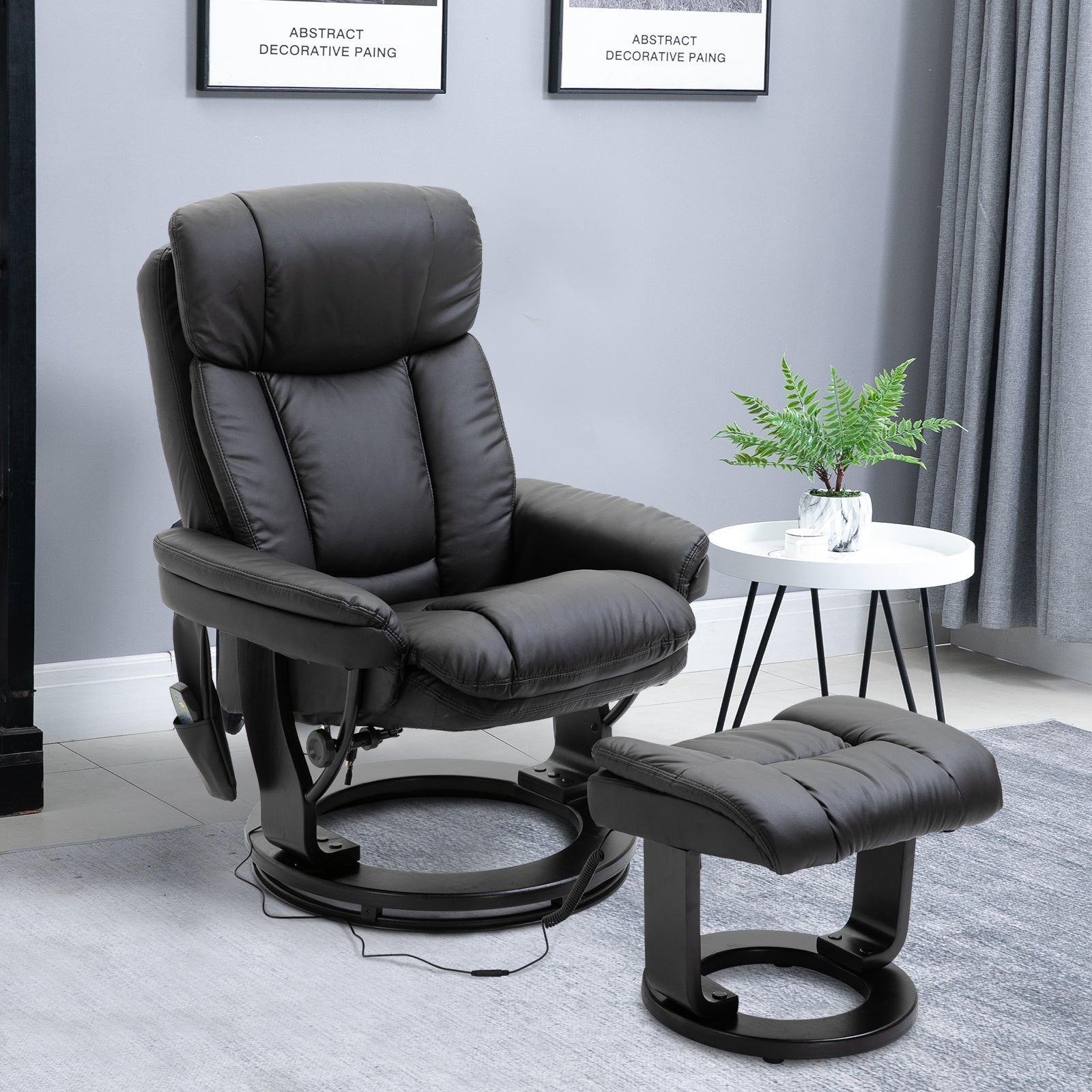 Homcom Pu Leather Massage Recliner Chair With Ottoman 10 Point Vibration Swiveling Armchair, Black Black Wood Metal