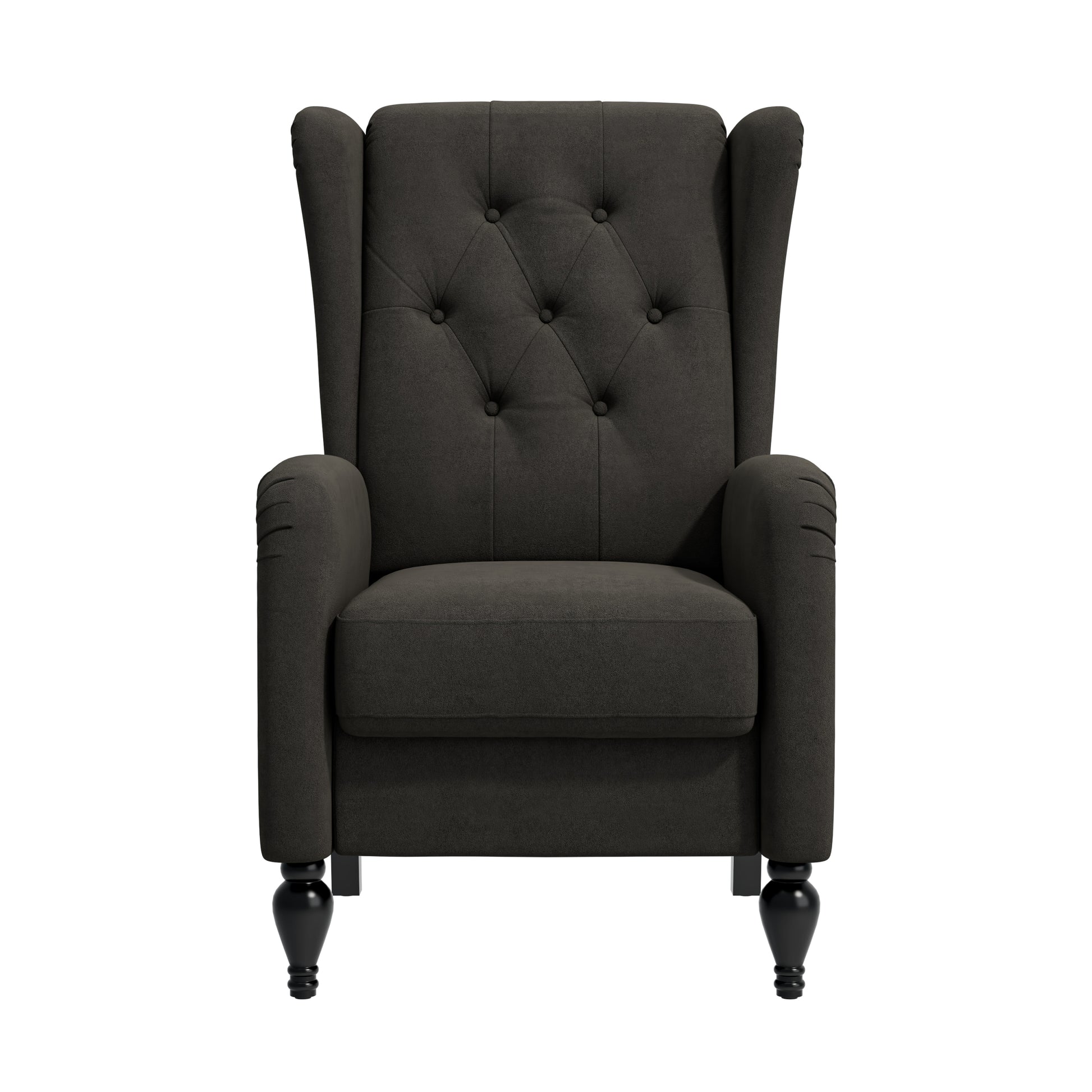 The Haven Recliner Charcoal Grey Espresso Velvet Manual Push Back Wood Soft Loose Back Poplar Flared Arms Polyester