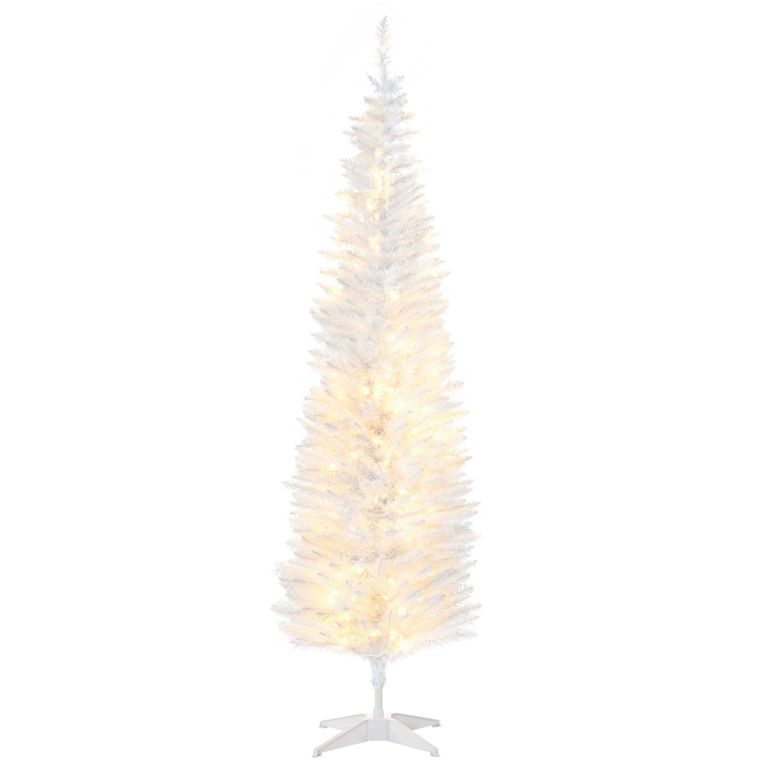 Homcom 6' Tall Pre Lit Slim Noble Fir Artificial Christmas Tree With 200 Warm White Led Lights And 390 Tips, For Christmas Decoration, White White Plastic