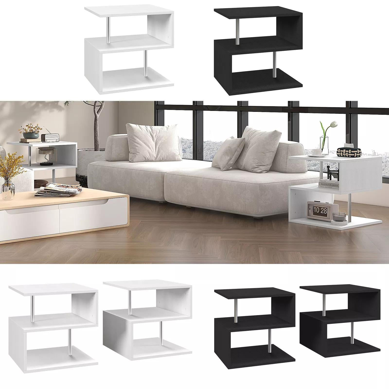 Dfw Coffee Tables For Living Room Modern Black Coffee Table With S Shaped 3 Tiers Open Storage Shelf Matte Center Sofa Tea Table For Home Office Furniture White 19.70" Tall White Primary Living