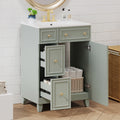 24 Inch Bathroom Vanity Cabinet With Ceramic Sink, 2 Drawers, 1 Door Green Bathroom Solid Wood Mdf