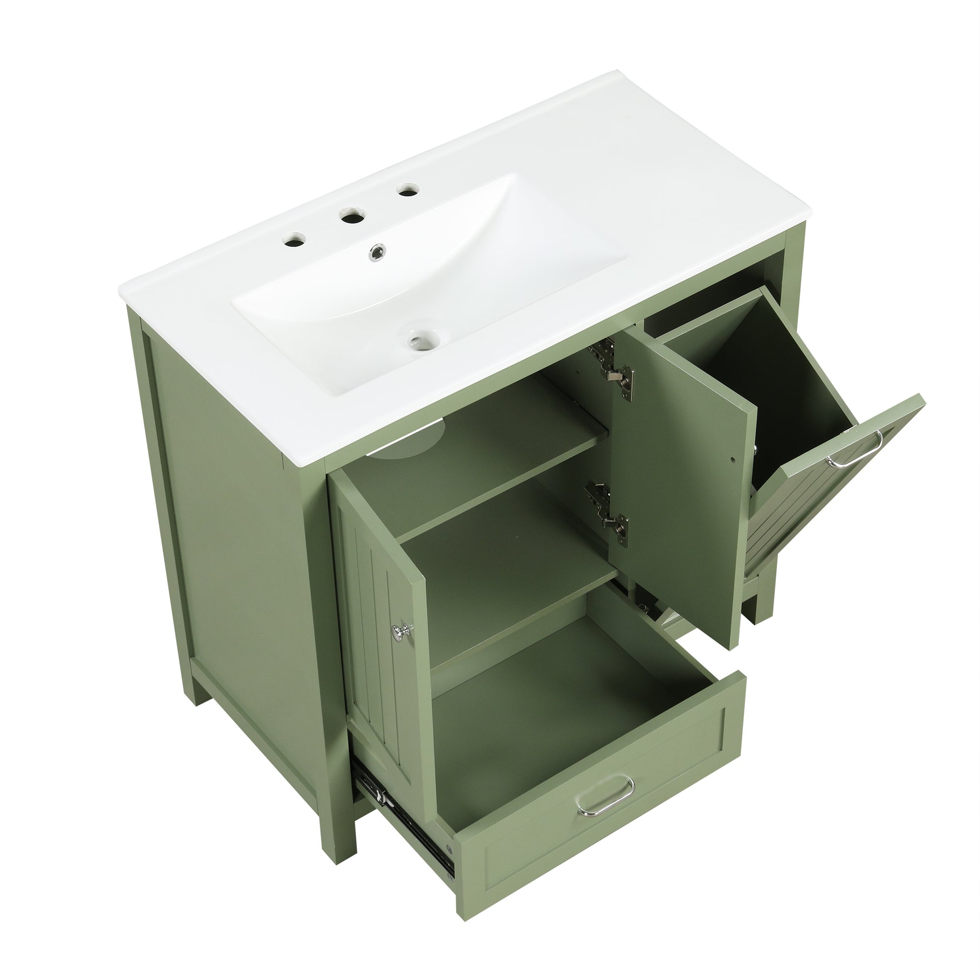 36" Bathroom Vanity With Sink, One Cabinet With Two Doors And One Big Drawer And One Flip Drawer, Solid Wood And Mdf Board, Green Green Solid Wood Mdf