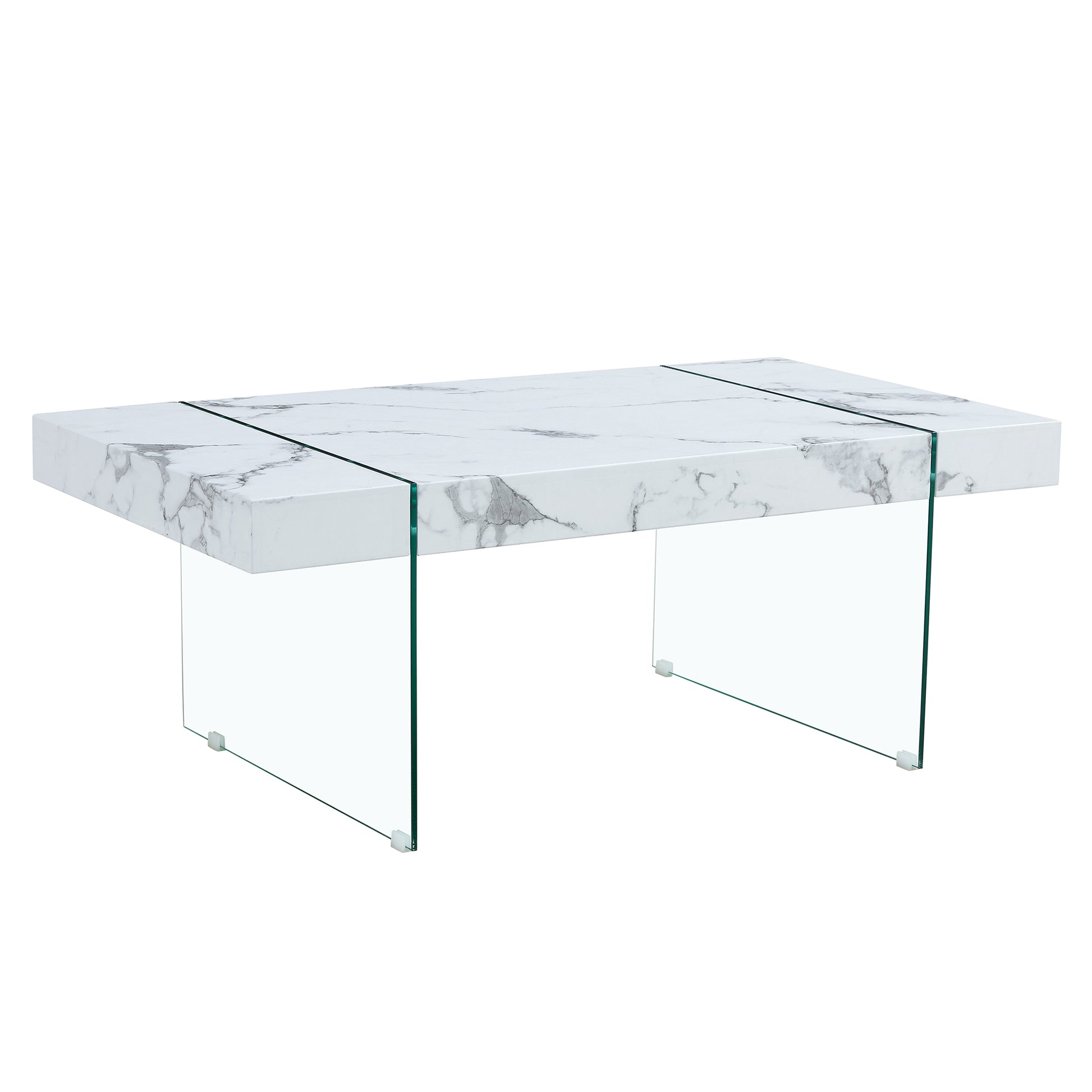 43.3"X23.6" White Marble Patterned Mdf Coffee Table With Tempered Glass Legs.Suitable For Living Room.It Can Be Used Not Only As A Coffee Table But Also As A Side Table Or Display Stand.