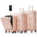 Luggage Sets 3 Piece, 20 Inch With Usb Port And Front Opening Design, Abs Hard Shell Luggage With Spinner Wheels, Cup Holder, Pink Pink Abs